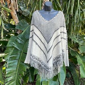 Olga Southwest net fringed sweater cape